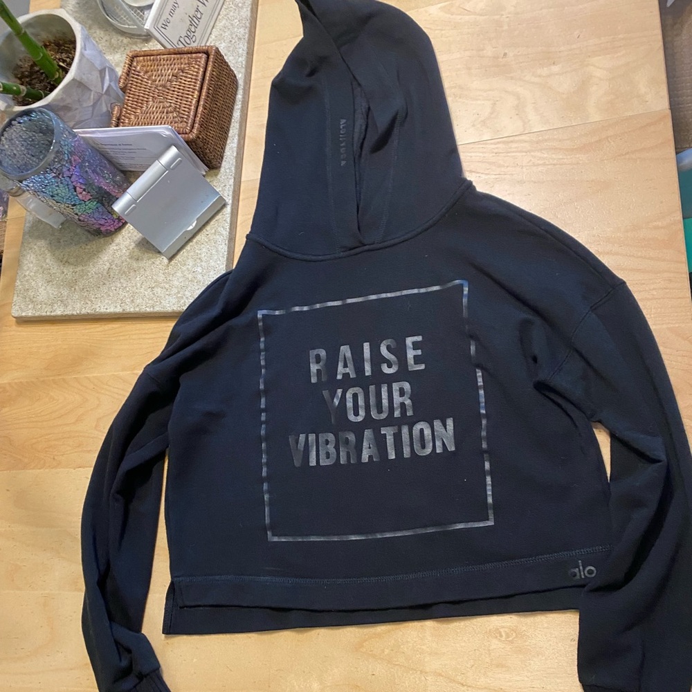 Alo yoga black crop hoodie sweater